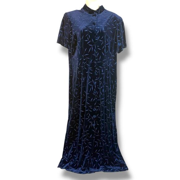 Another Thyme Dresses & Skirts - Another Thyme Blue Velvet Maxi Dress Glitter Leaf Pattern Vintage 18 Large 8 -10